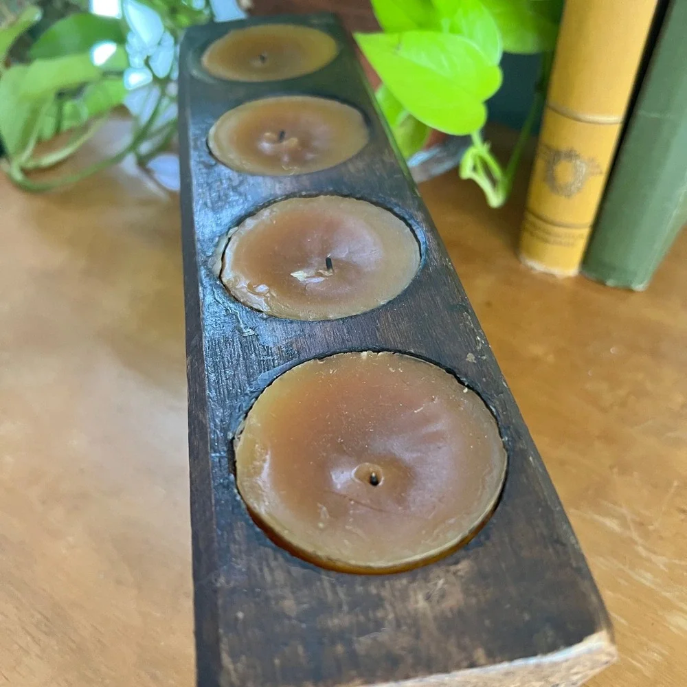 Rustic Vintage Sugar Mold Candle Holder Wood 4 Hole Primitive Decor with Candles